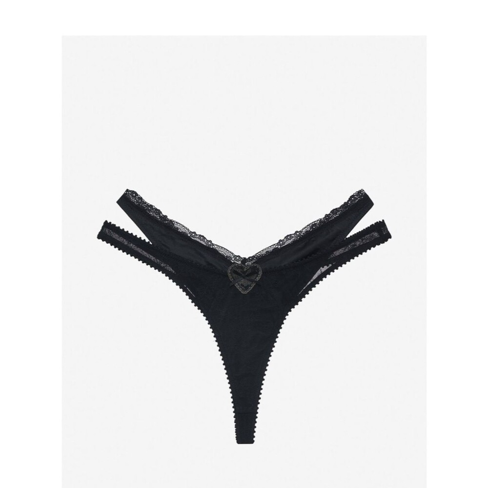 For Love & Lemons Black Lace Double-Strap Thong Brie Panty | Medium (M) | NWT